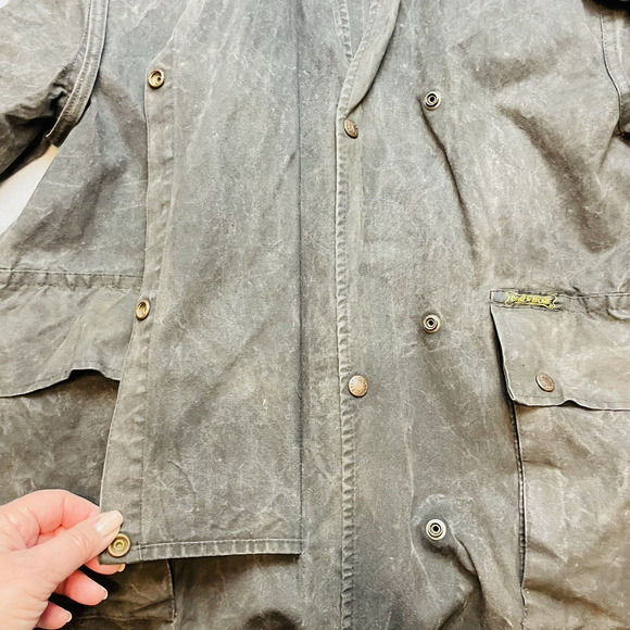 Driza-Bone Overlander Riding Coat Mens L Faded Black Waxed Oilskin Australian - Picture 8 of 16